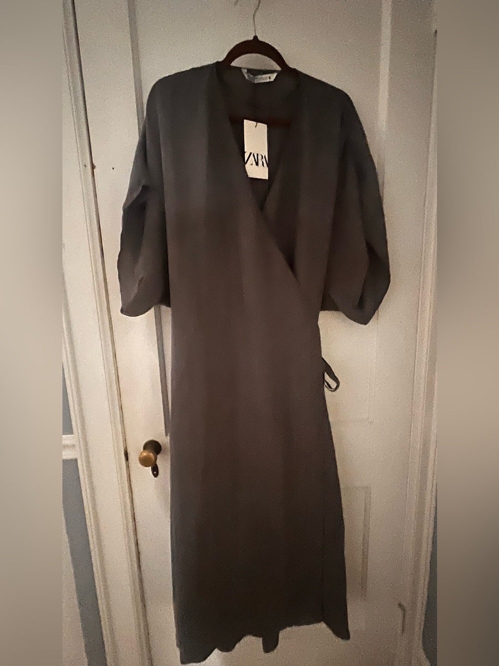 Zara Silver Grey Wrap Dress with Wide Short Sleeves